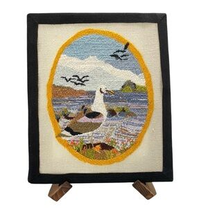Vintage Handmade Seagull Embroidered Wall Art. 10”w x 12”h